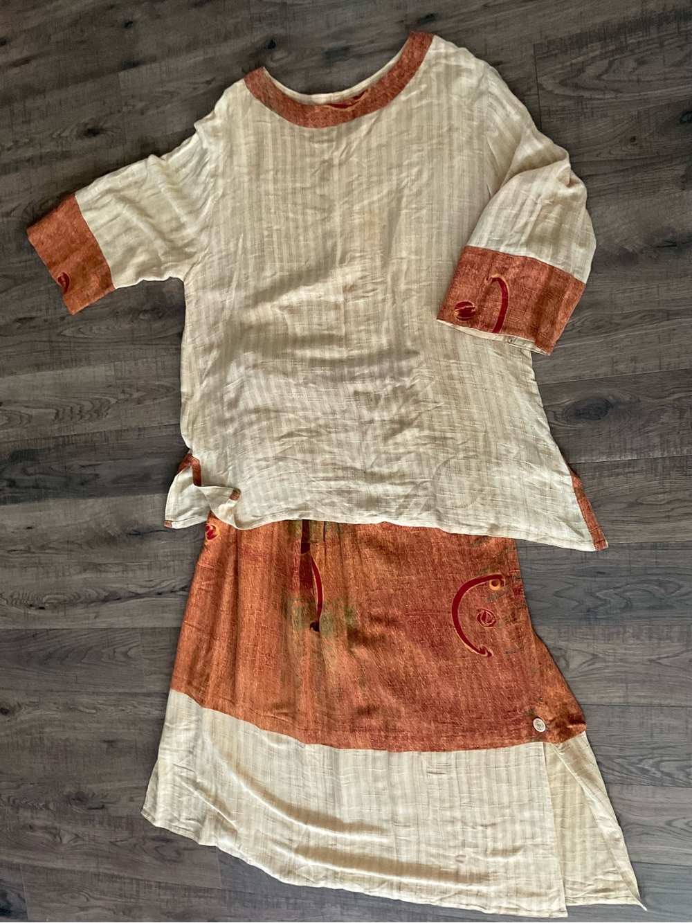 Kusnadi oversized long top with batik maxi skirt, vintage